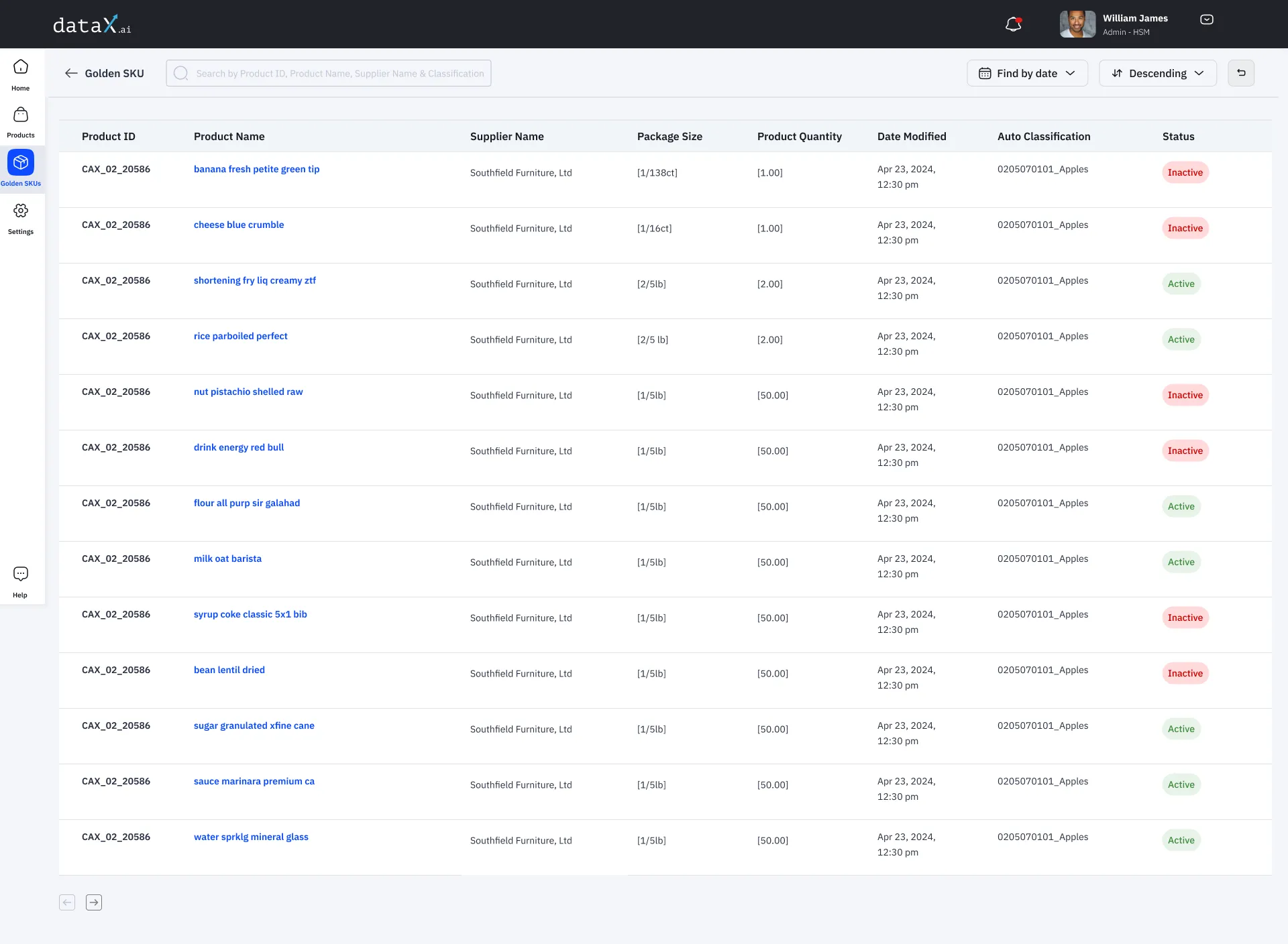 Golden SKU Product Data Table