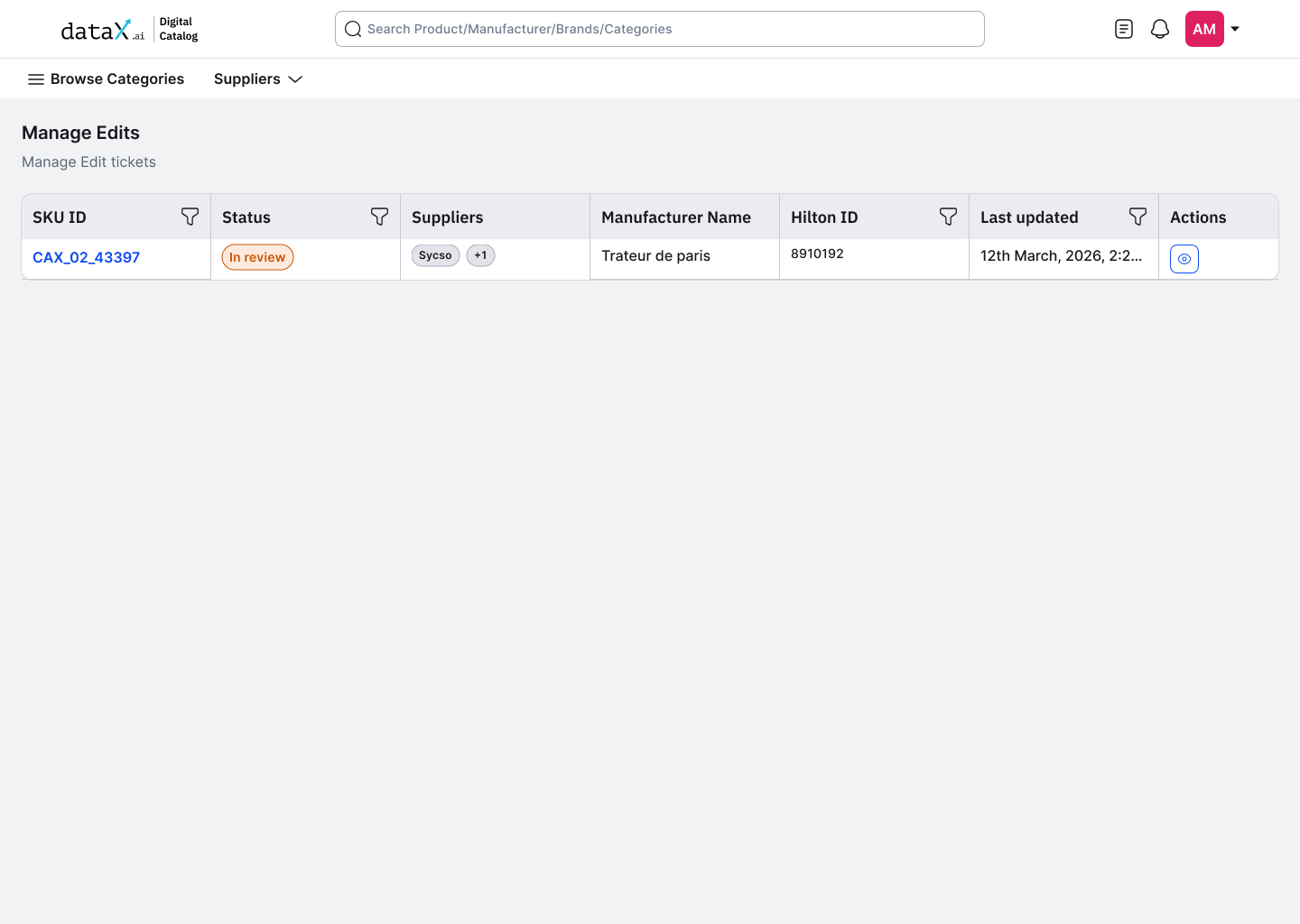 Manage Edits queue, pending submissions with status and supplier context