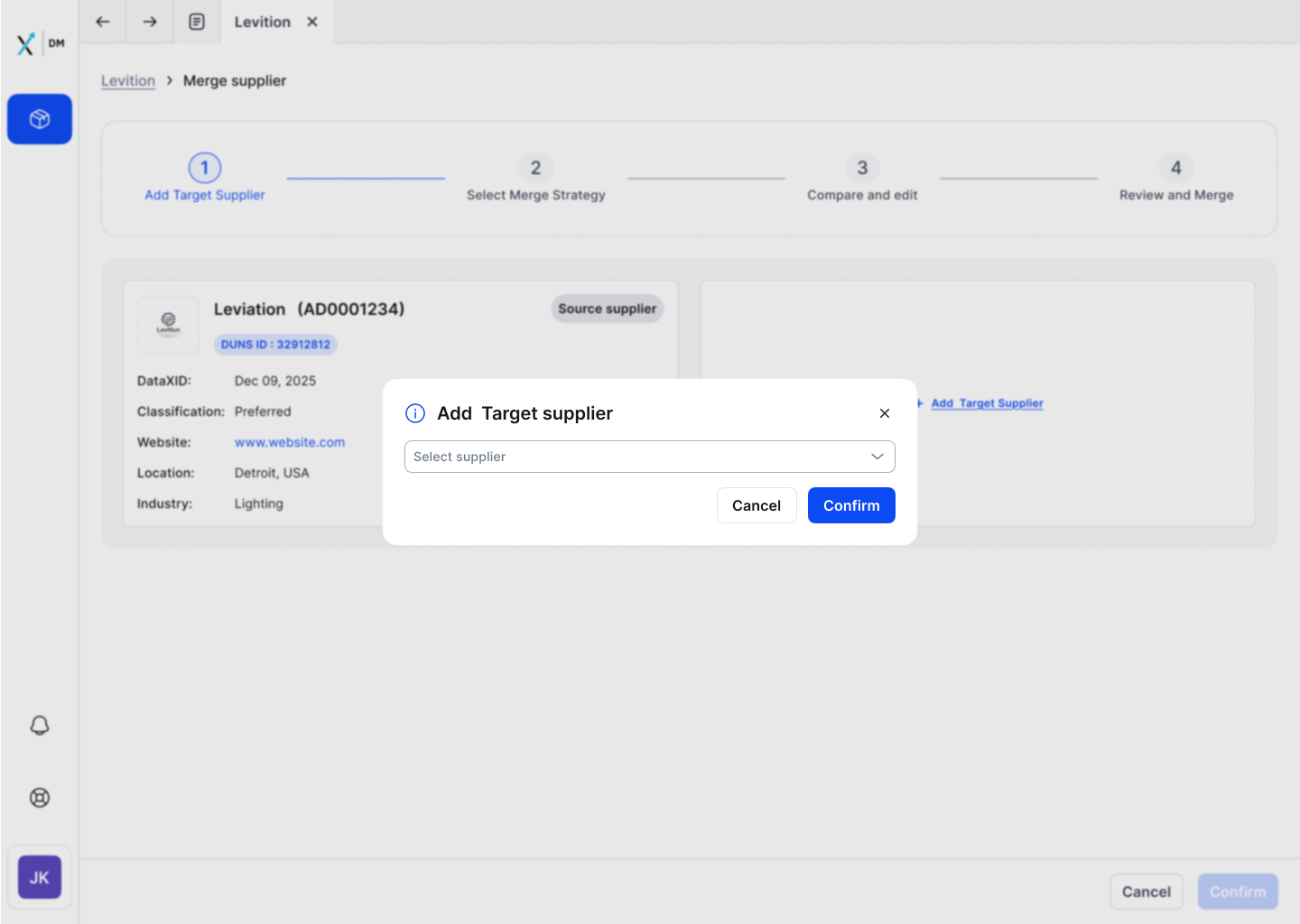 Add Target Supplier, Step 1
